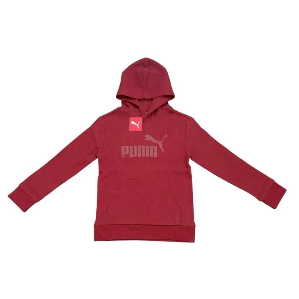 Puma Kids Red Hoodie Vibe Check Cotton Waffle Hoodie Intense Rouge Red Med 10/12